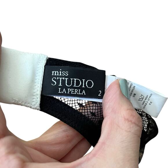 Miss Studio La Perla Sheer Mesh Lace Bra 34B Satin Wired Coquette Black White - Picture 6 of 10